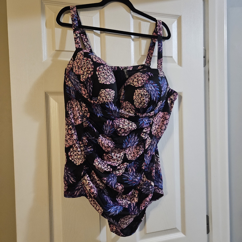 Torrid Black and Pink Floral One Piece Swimsuit - Picture 2 of 2